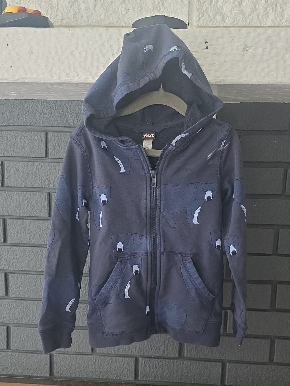 Tea - Navy Bear Print Zip Hoodie Size 4T